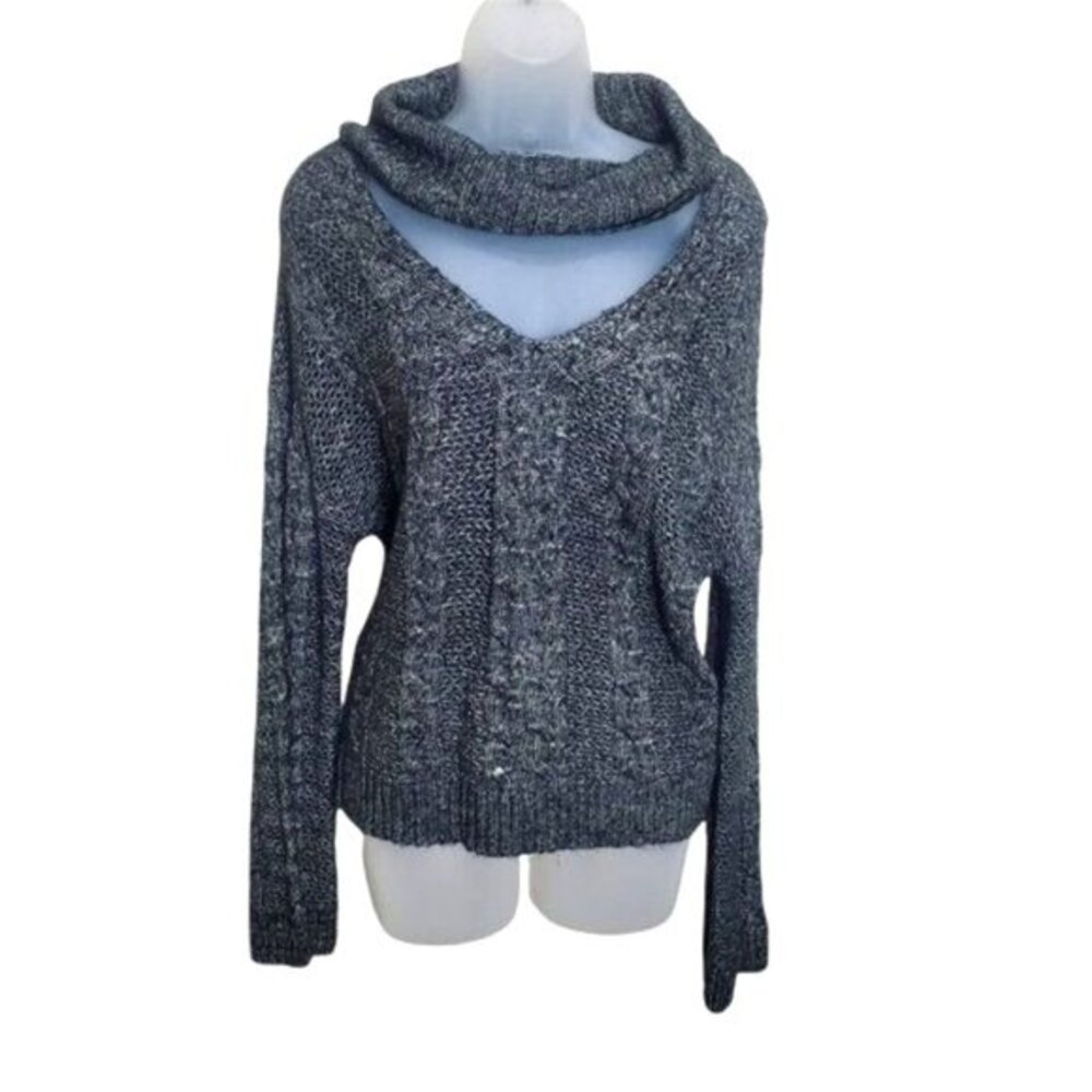 Urban Outfitters Womens Grunge Edgy Cutout Cowl Neck Sweater S Gray Marled Knit